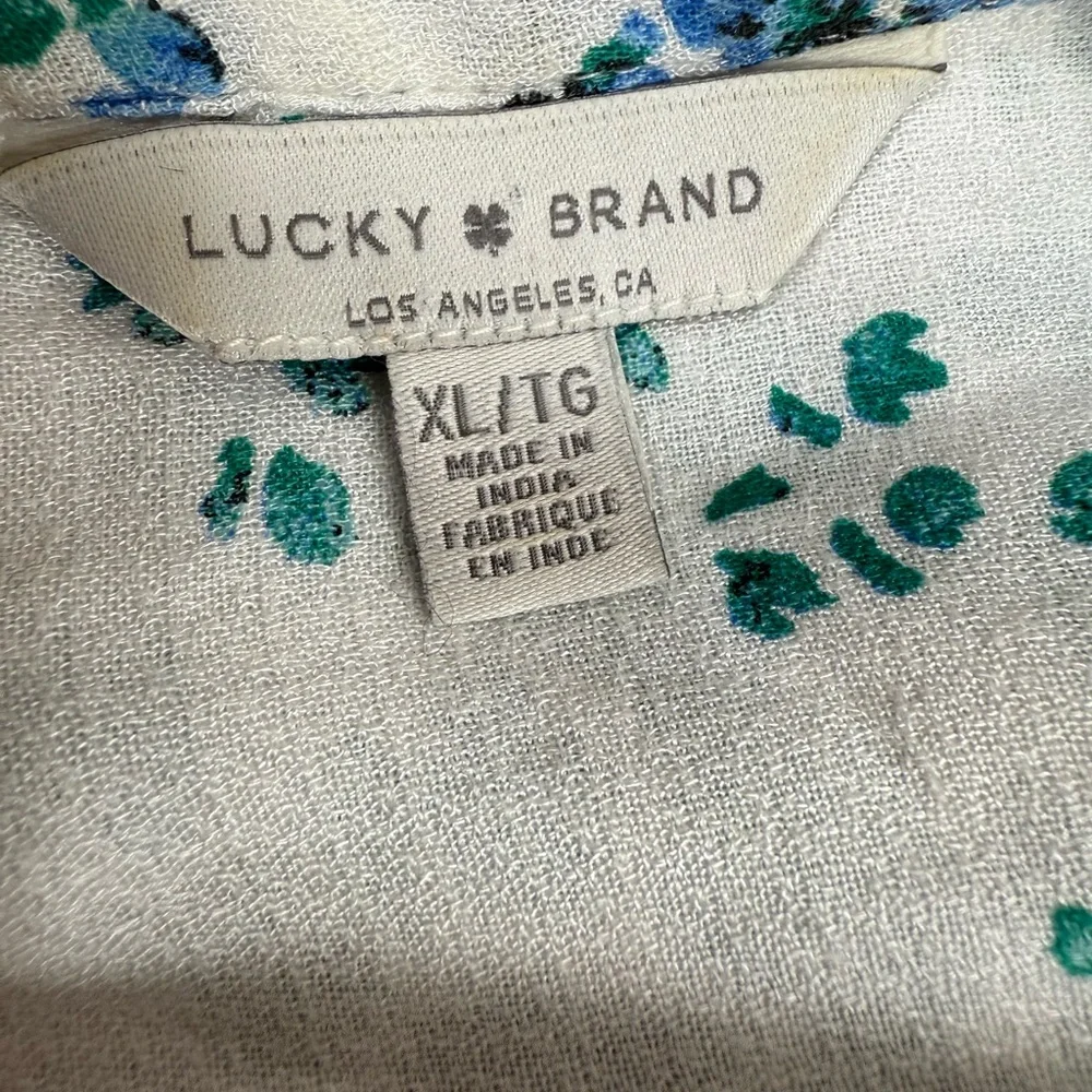 Lucky Brand blue and green print with white background top size XL - Picture 9 of 10